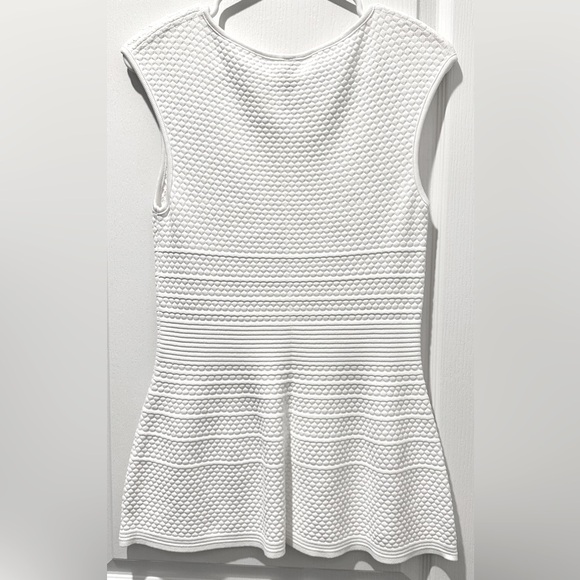 Marc Cain Capped Sleeve Texture Bubble Knit Flare Tunic w Ribbed Waist Off White - Picture 5 of 11